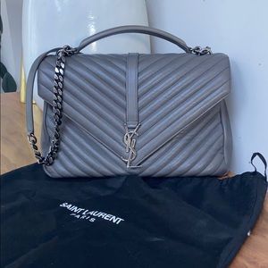 Yves Saint Laurent Metallic Gray Quilted Shoulder Bag